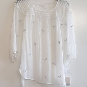 LC Lauren Conrad white blouse with a silver design